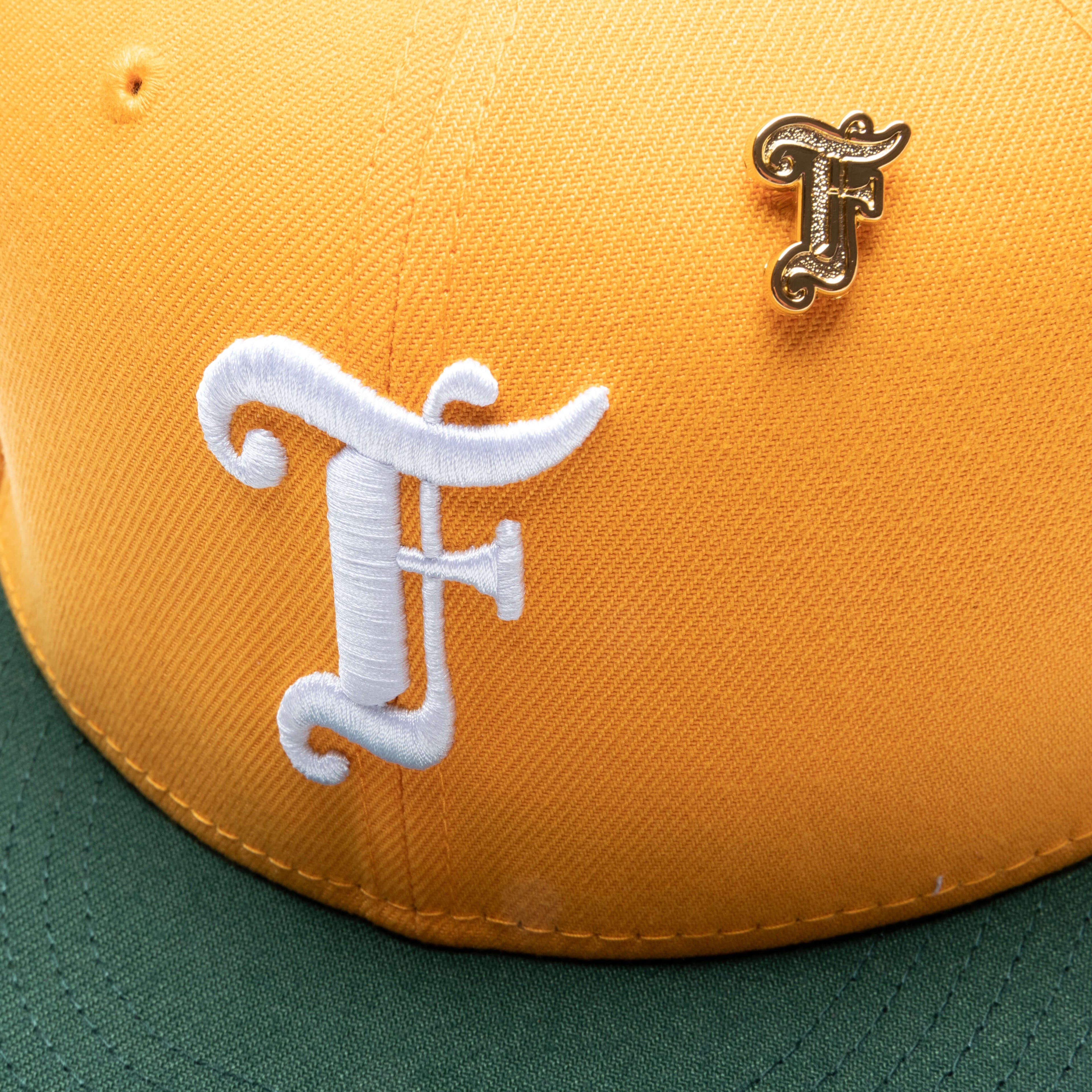 Feature x New Era Old English F Snapback Hat w Pin Gold Cilantro