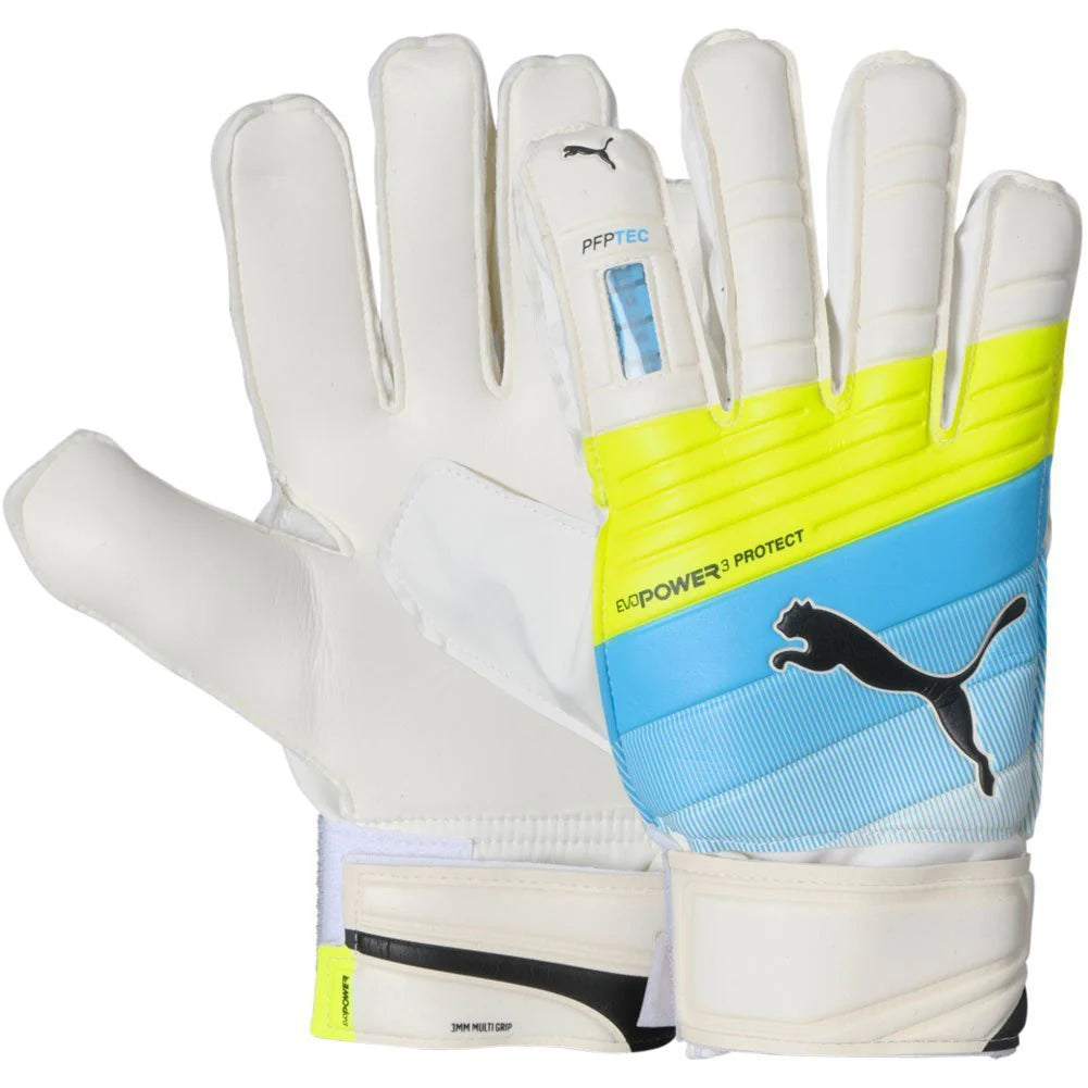 PUMA Evopower Protect 3 Goalkeeper Gloves White Blue Yellow