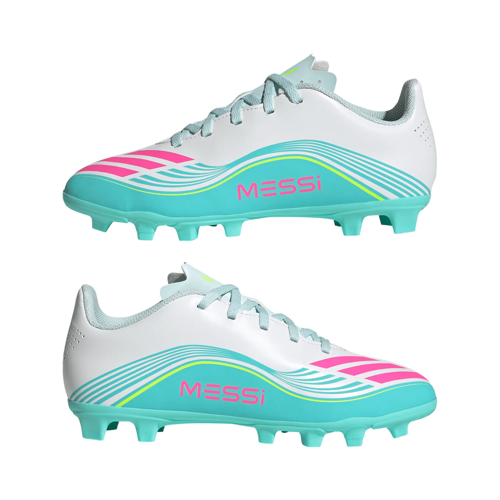 adidas F50 Messi Club Firm Ground Multi Ground Youth Soccer Cleats White Pink Aqua