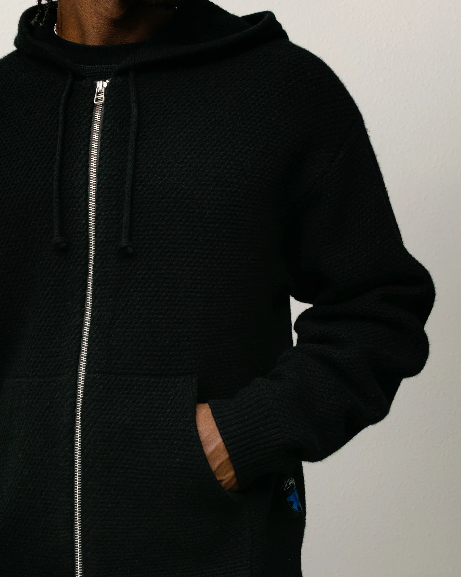 TEXTURED ZIP HOODED SWEATER