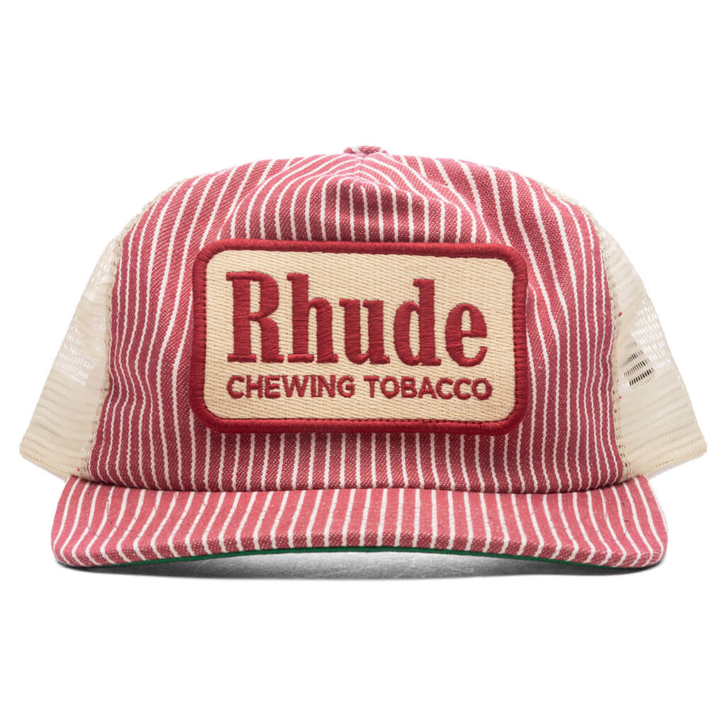 Red Striped Tobacco Trucker Hat Red Off White