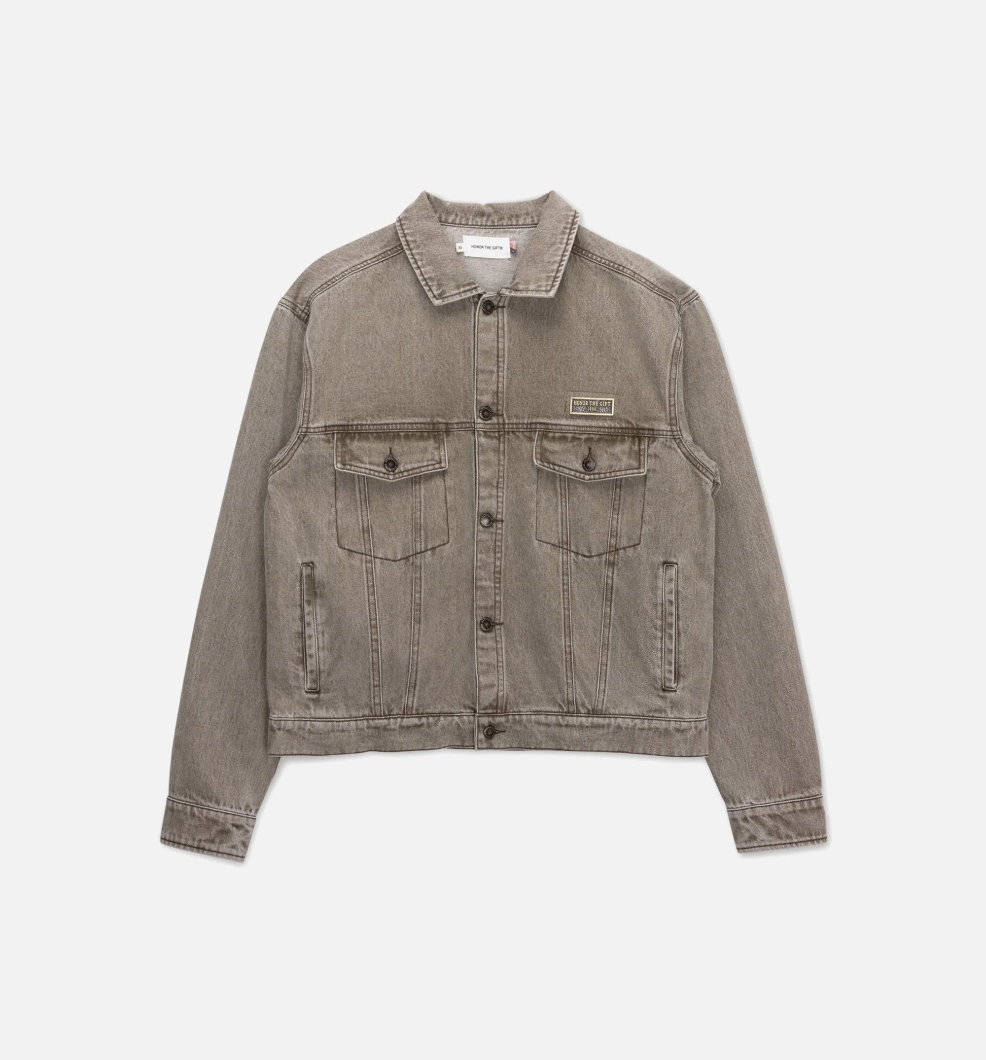 Washed Twill Trucker Mens Jacket Taupe