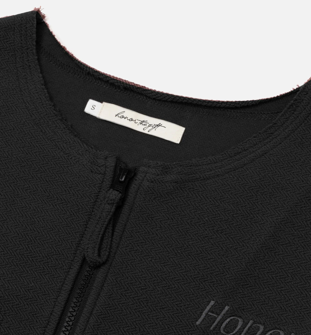 Round Crop Zip Crew Womens Sweatshirt Black