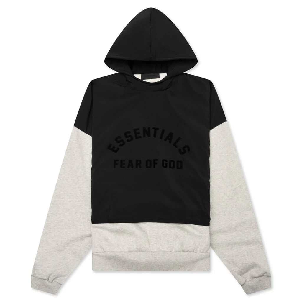 Nylon Fleece Hooded Sweater Light Heather Grey Jet Black