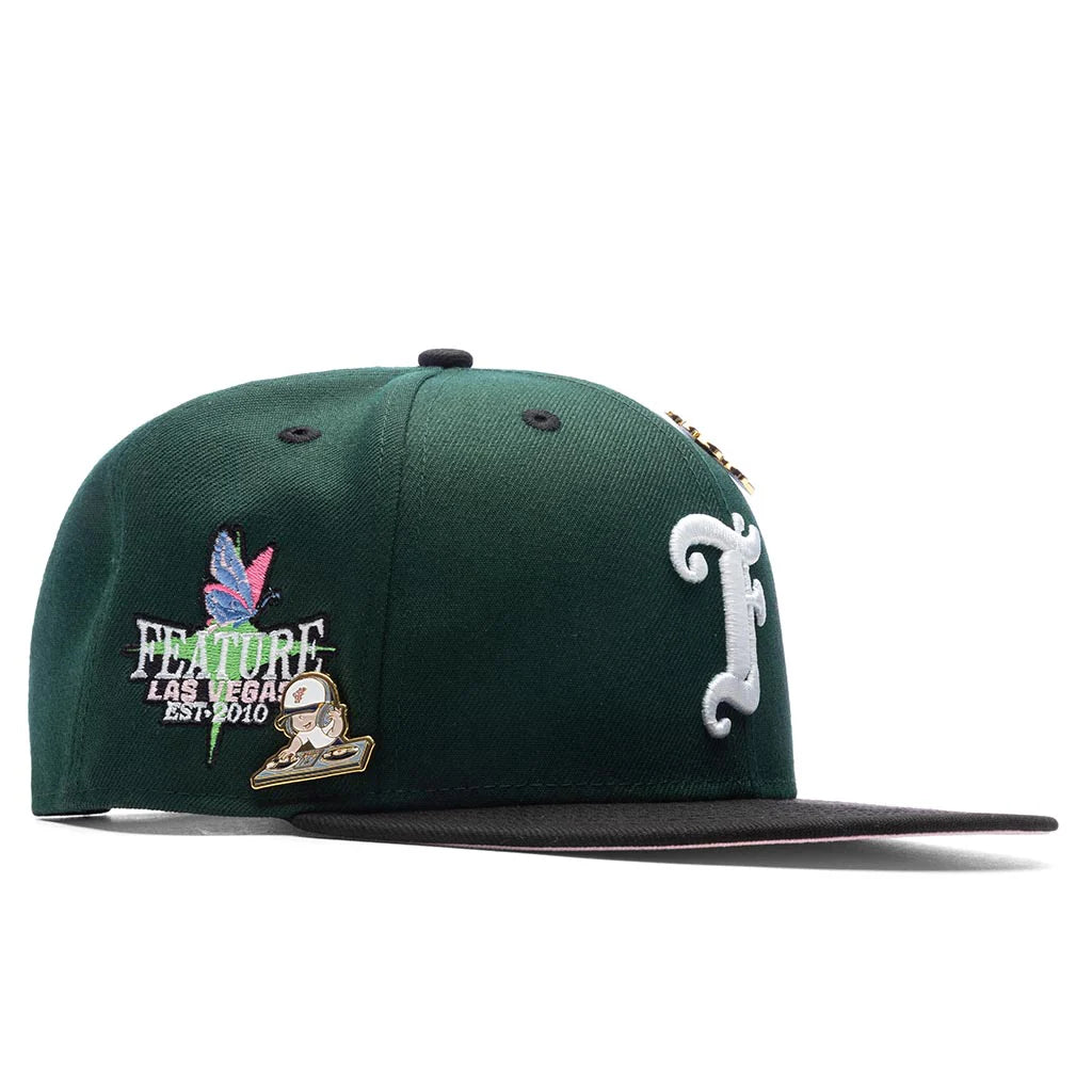 Feature x New Era Old English Plaza Snapback Dark Green Pink