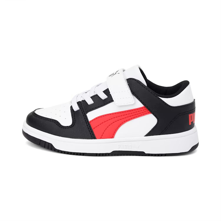 PUMA Rebound Layup Lo Little Kids Shoes White High Risk Red Black
