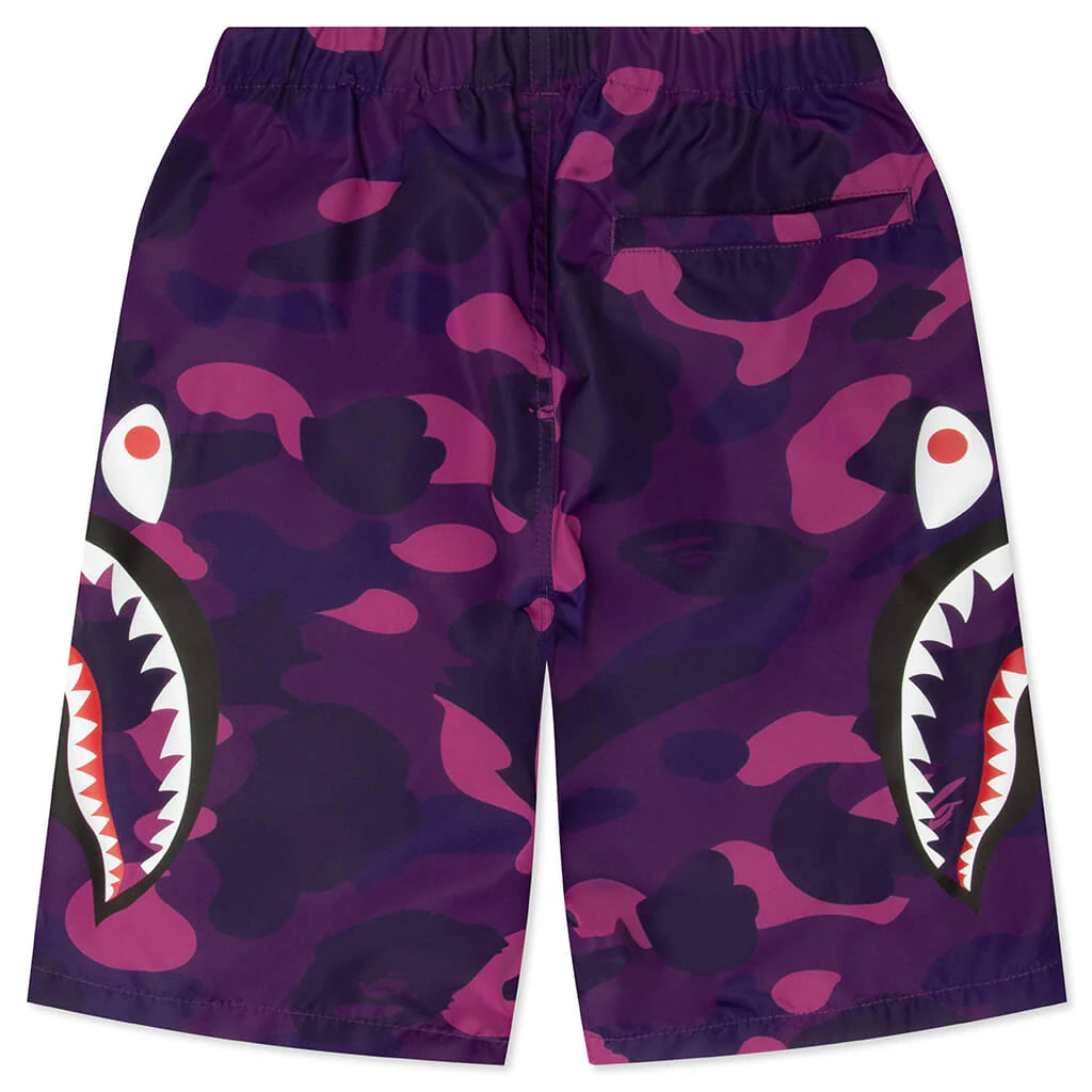 Kids Color Camo Side Shark Beach Shorts Purple
