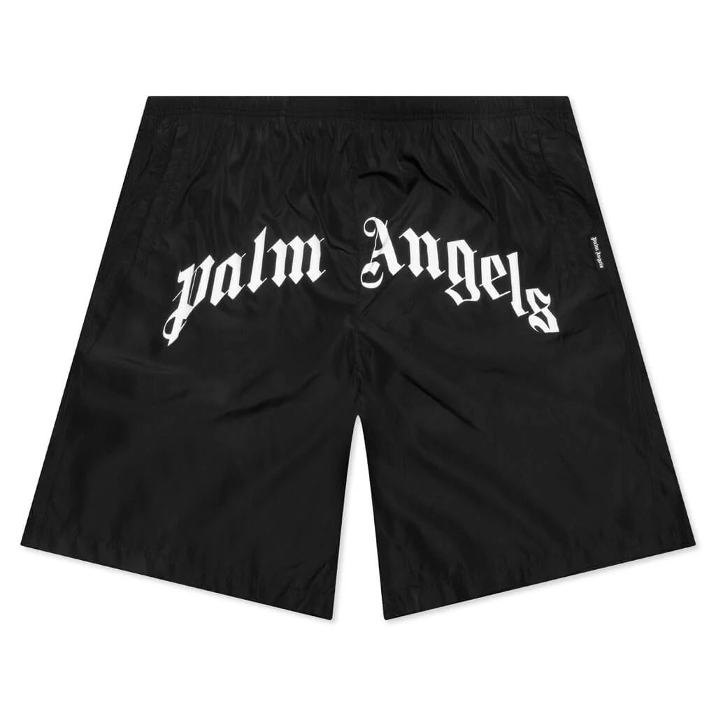 Curved Logo Swim Short Black White