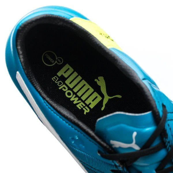 PUMA Evopower 13 LT FG Firm Ground Soccer Cleats Black White Atomic Blue