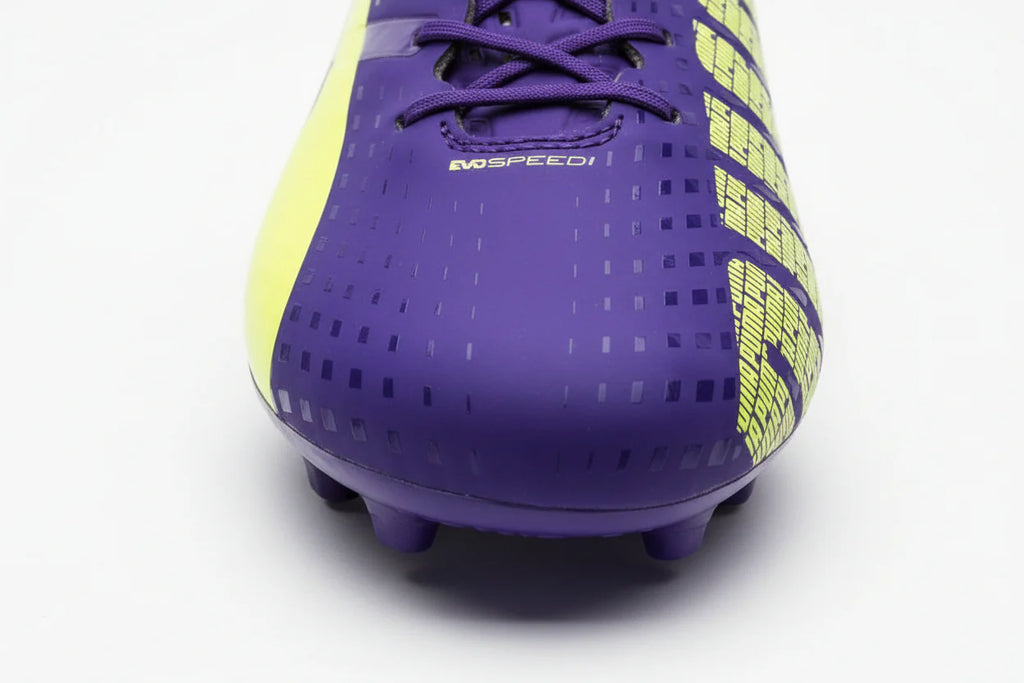 PUMA Evospeed 13 FG Firm Ground Soccer Cleats Prism Violet Fluro Yellow Scuba Blue