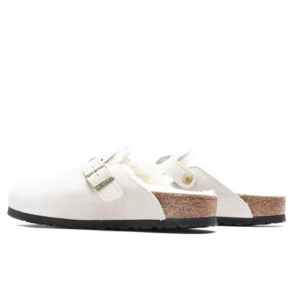 Womens Narrow Boston Shearling Suede Antique White