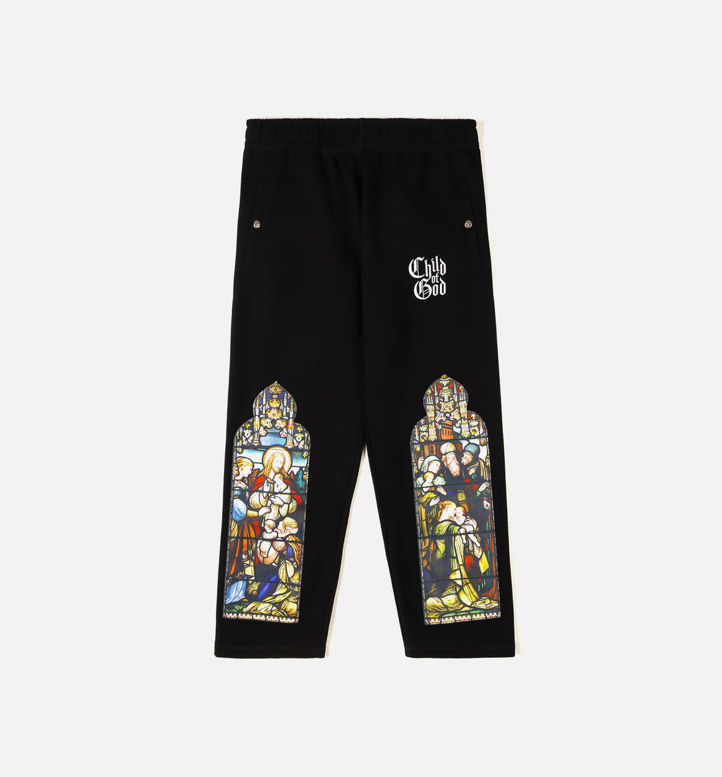 Biblical All Over Print Washed Fleece Mens Sweatpants Black White