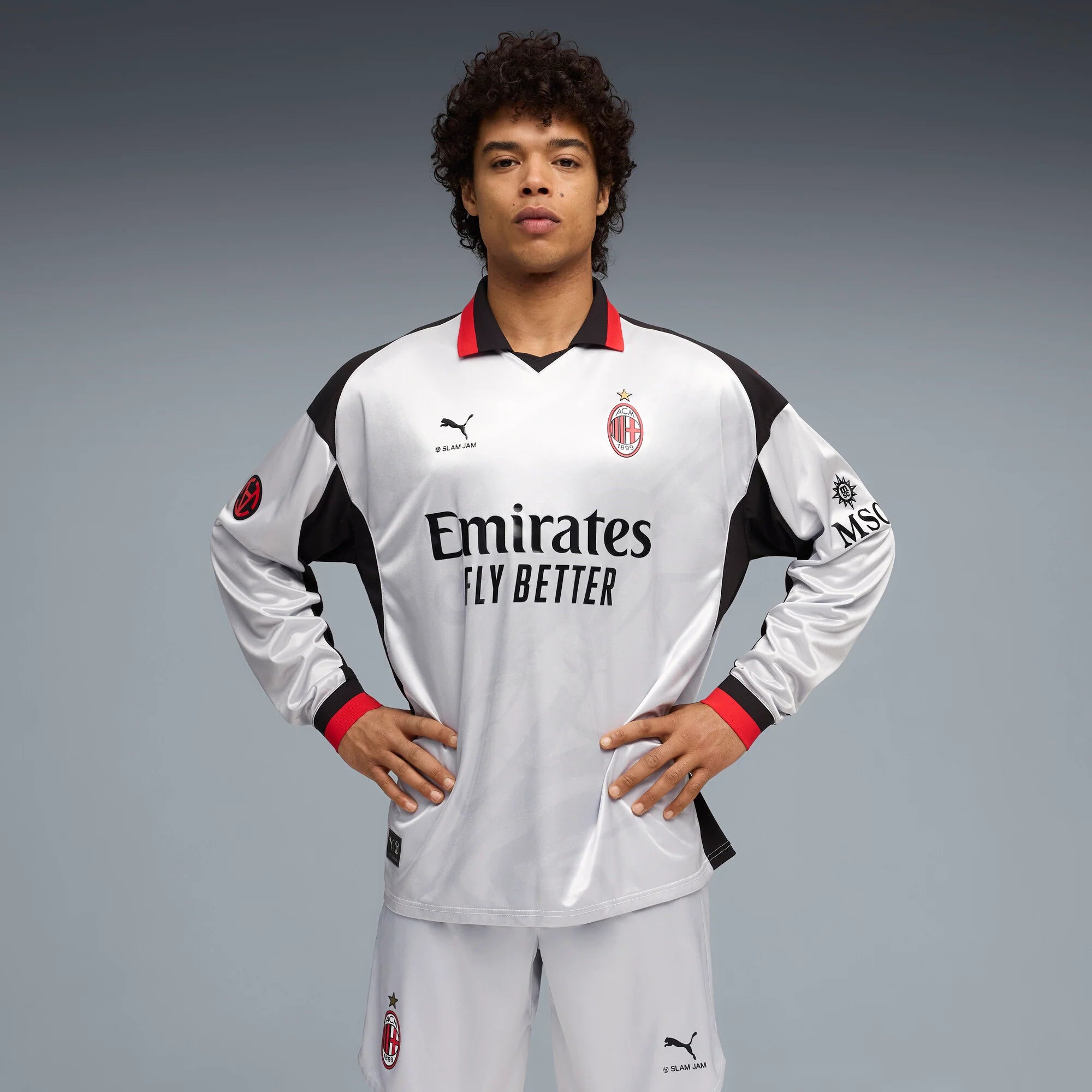 PUMA AC Milan x Slam Jam Limited Edition Long Sleeve Mens Soccer Jersey 26 27 Silver