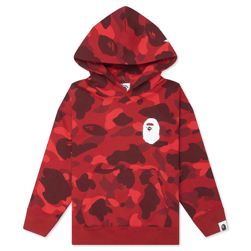 Kids Color Camo Ape Head Relaxed Fit Pullover Hoodie Red