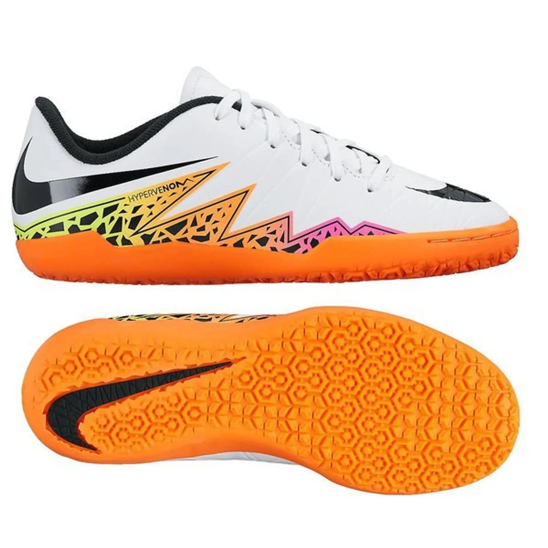 Nike JR HyperVenom Phelon II IC Indoor Shoes White Black Orange Volt