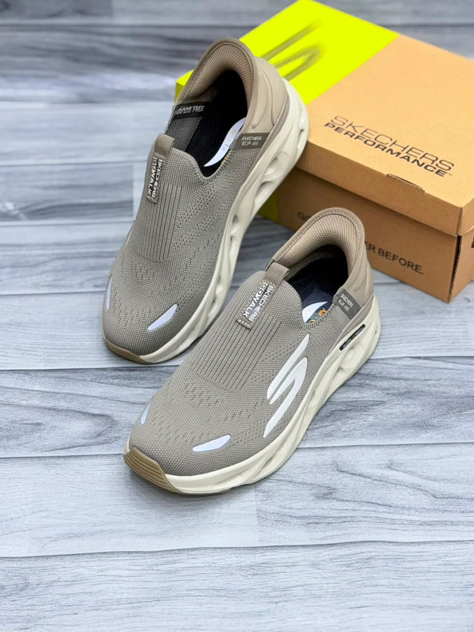 SKECHERS HANDS FREE SWIRL X TECH SLIP INN KHAKI