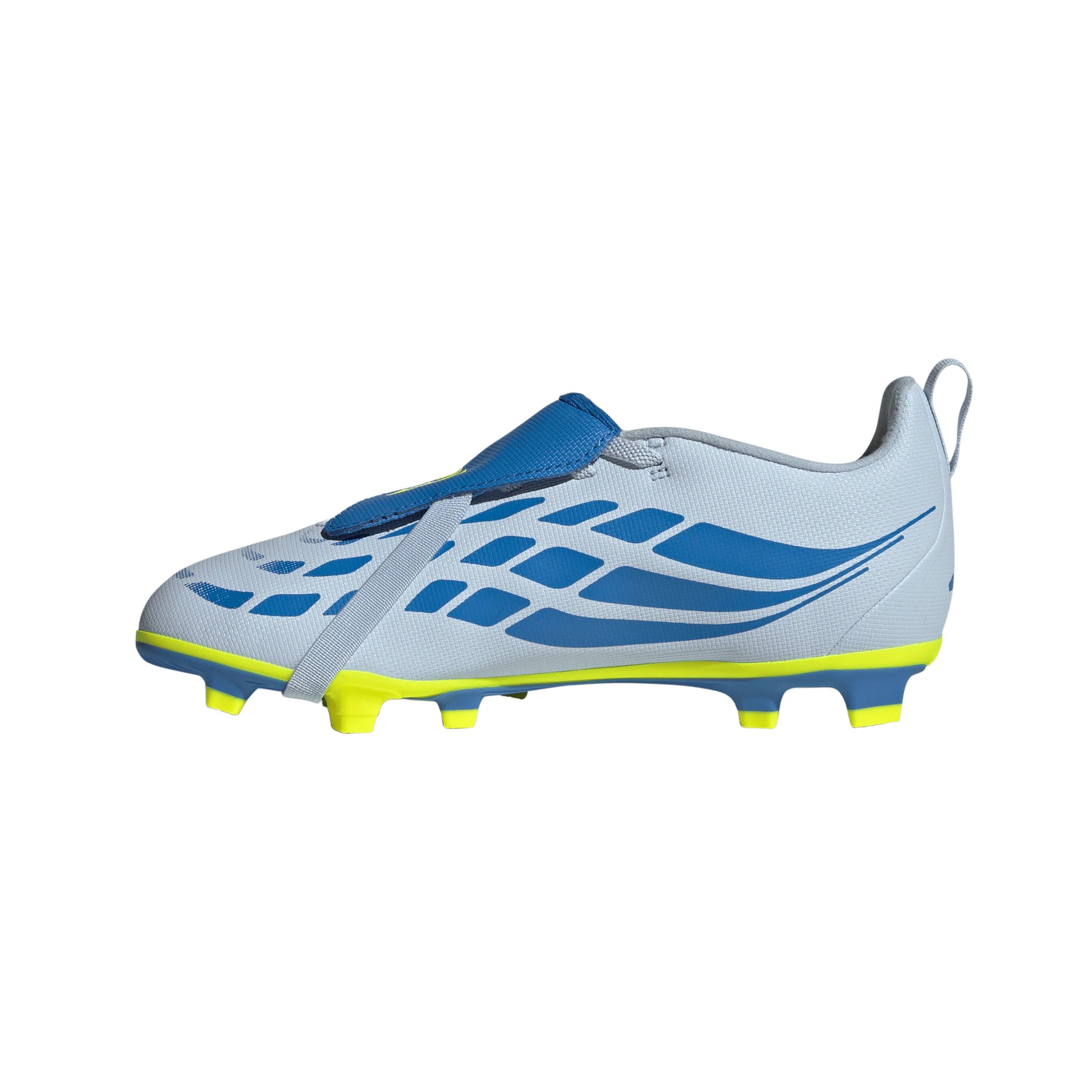 adidas Predator Club Fold Over Tongue Elastic Laces FG MG Firm Ground Multi Ground Youth Soccer Cleats Sky Blue Yellow