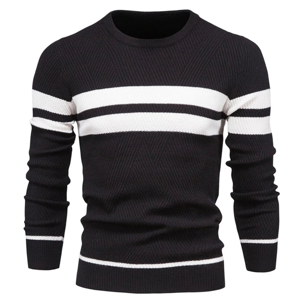 Mens Crew Neck Pullover Striped Sweater