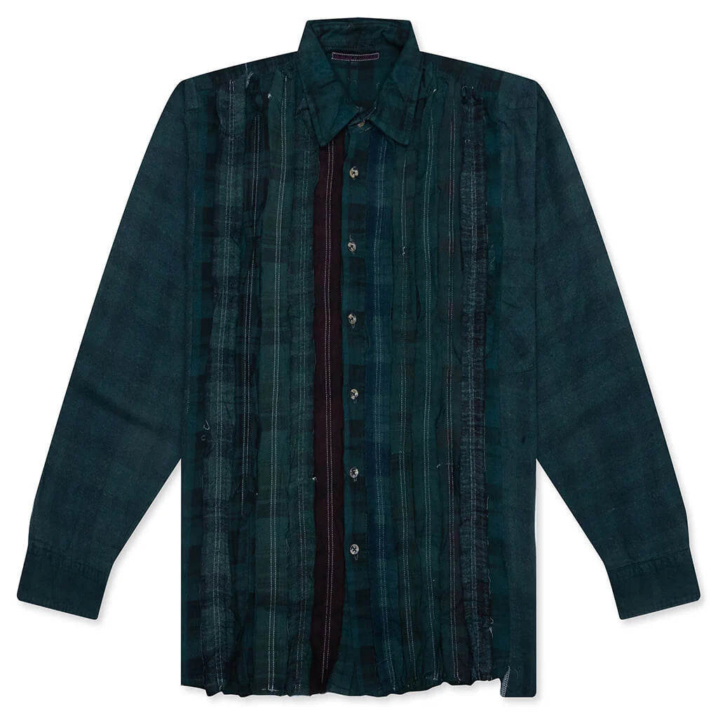 Ribbon Wide Over Dye Flannel Shirt Dark Green