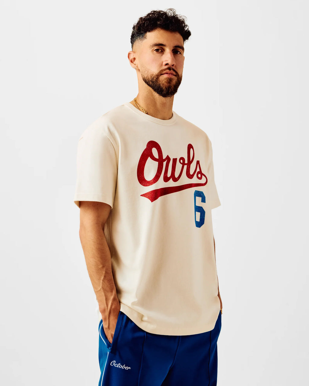 Owls Script Tee Cream
