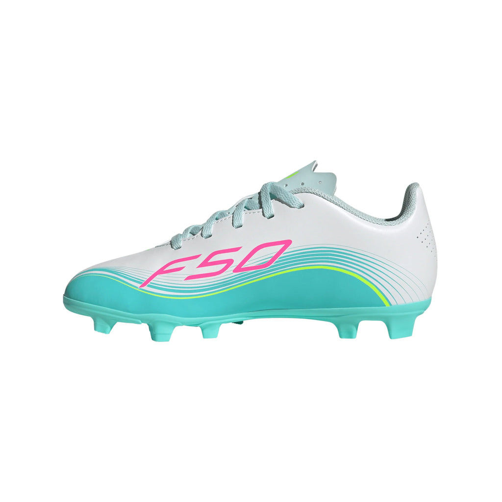 adidas F50 Messi Club Firm Ground Multi Ground Youth Soccer Cleats White Pink Aqua