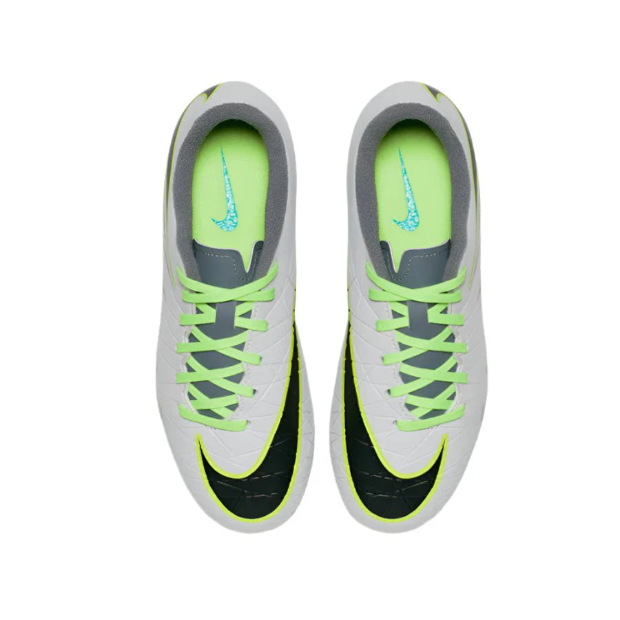 Nike JR Hypervenom Phelon II FG Soccer Cleats Pure Platinum Metallic Silver Ghost Green