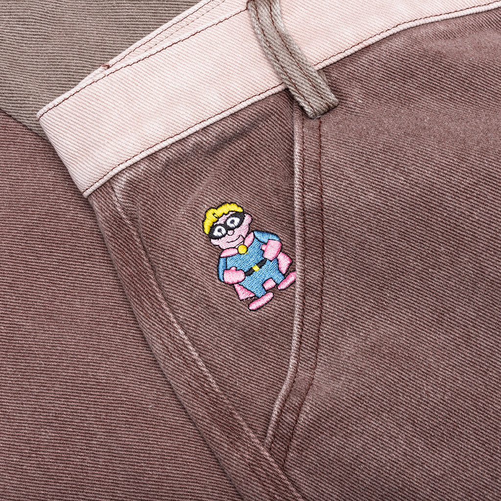 Patchwork Face Double Knee Pant Brown Multi