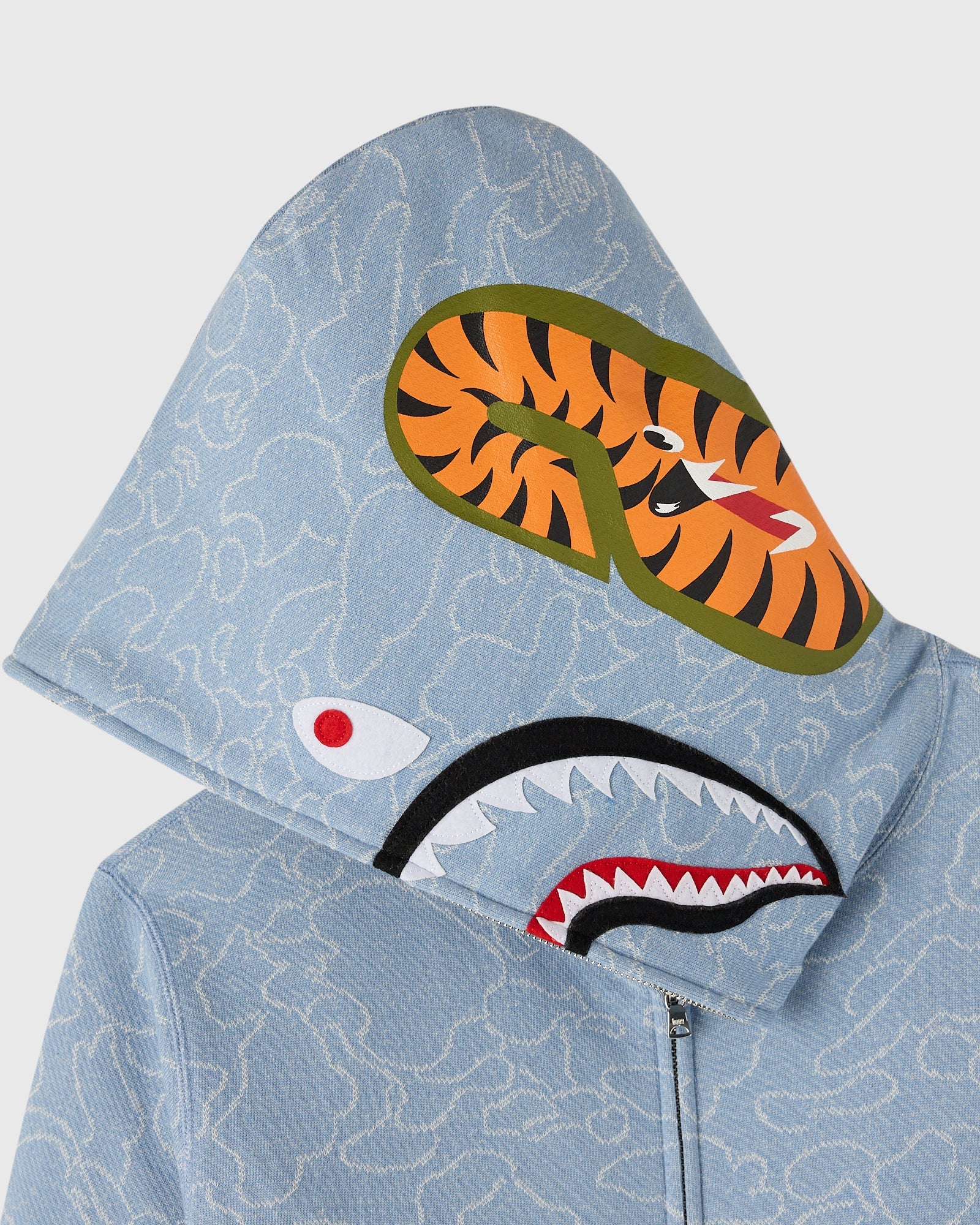 BAPE Neon 1st Camo Shark Full Zip Hoodie Light Indigo