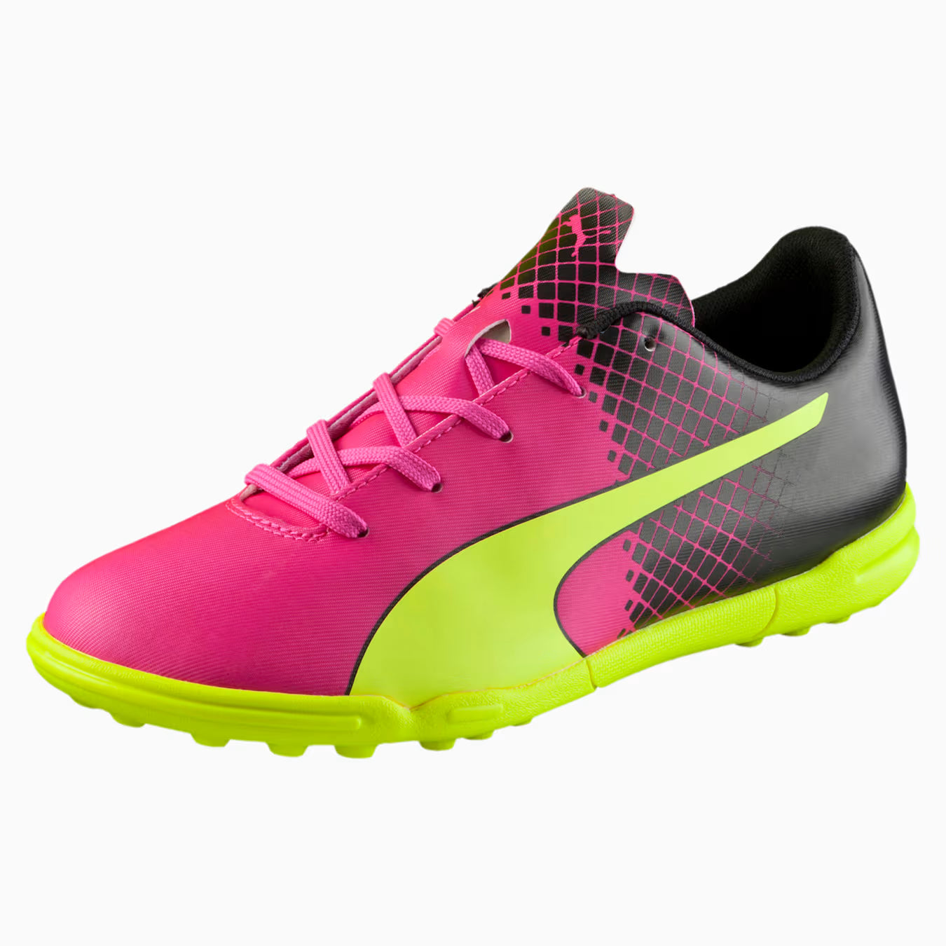 PUMA Evopower 43 Tricks TT JR Turf Youth Soccer Cleats Pink Glo Safety Yellow