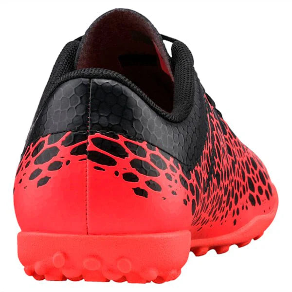 PUMA Kids Evopower Vigor 4 Graph TT Jr Turf Soccer Boots Black Silver Fiery Coral