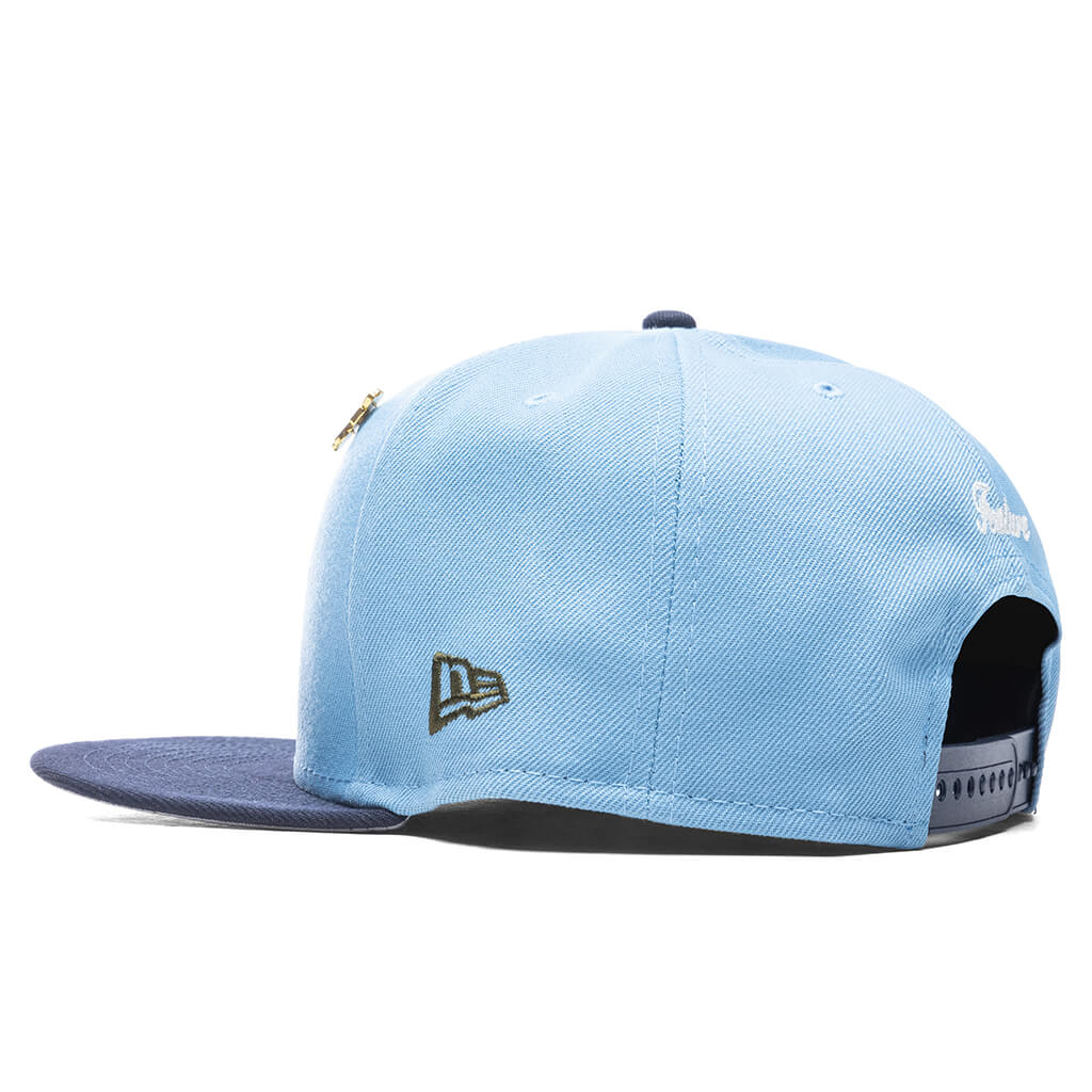 Feature x New Era Old English F Snapback Hat w Pin Birdseye Blue Night Shift Navy