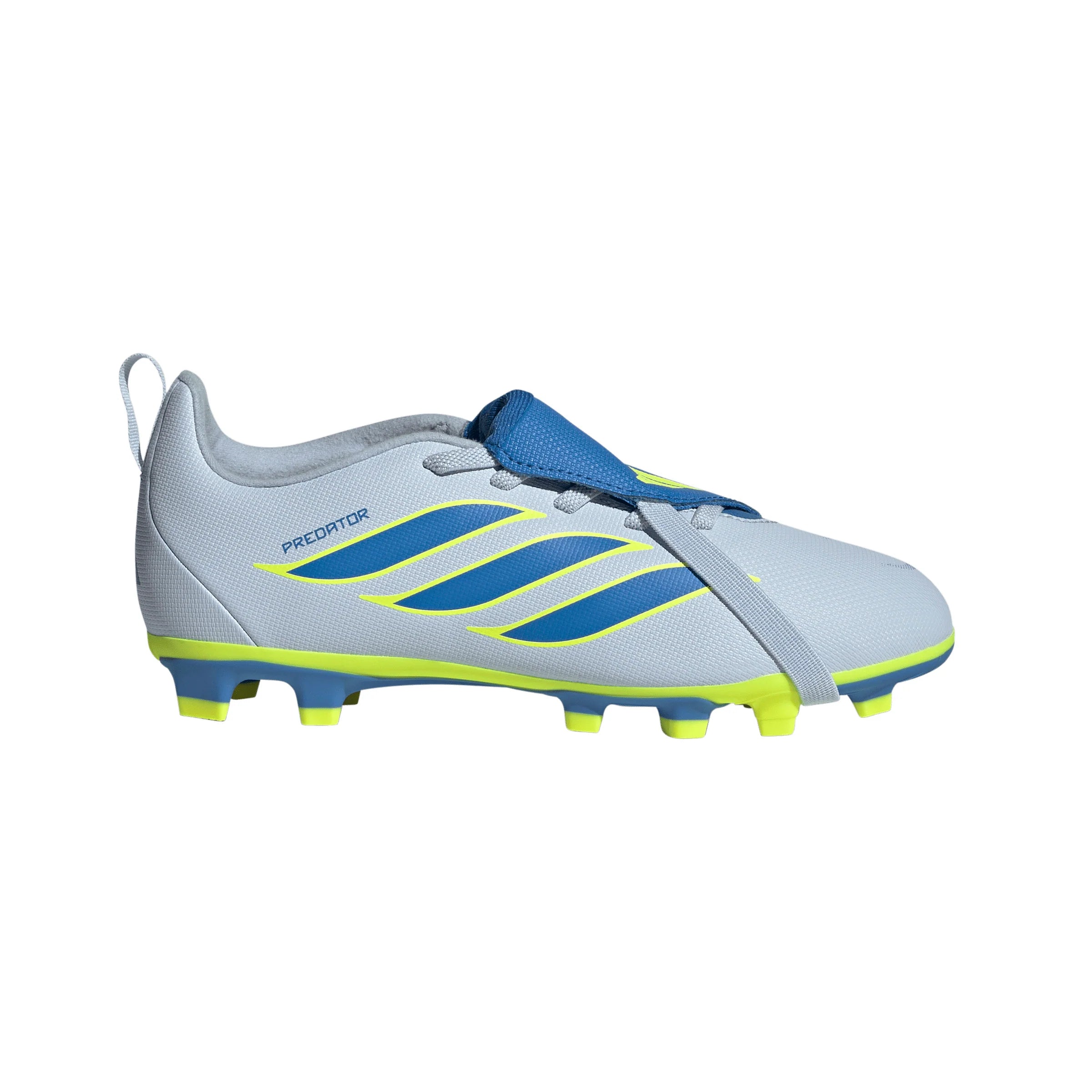 adidas Predator Club Fold Over Tongue Elastic Laces FG MG Firm Ground Multi Ground Youth Soccer Cleats Sky Blue Yellow