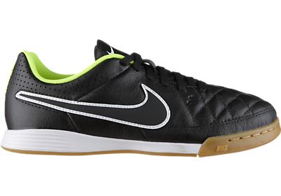 Nike Tiempo Genio Leather IC Youth Soccer Shoes Black Volt Black