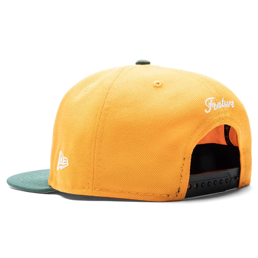 Feature x New Era Old English F Snapback Hat w Pin Gold Cilantro