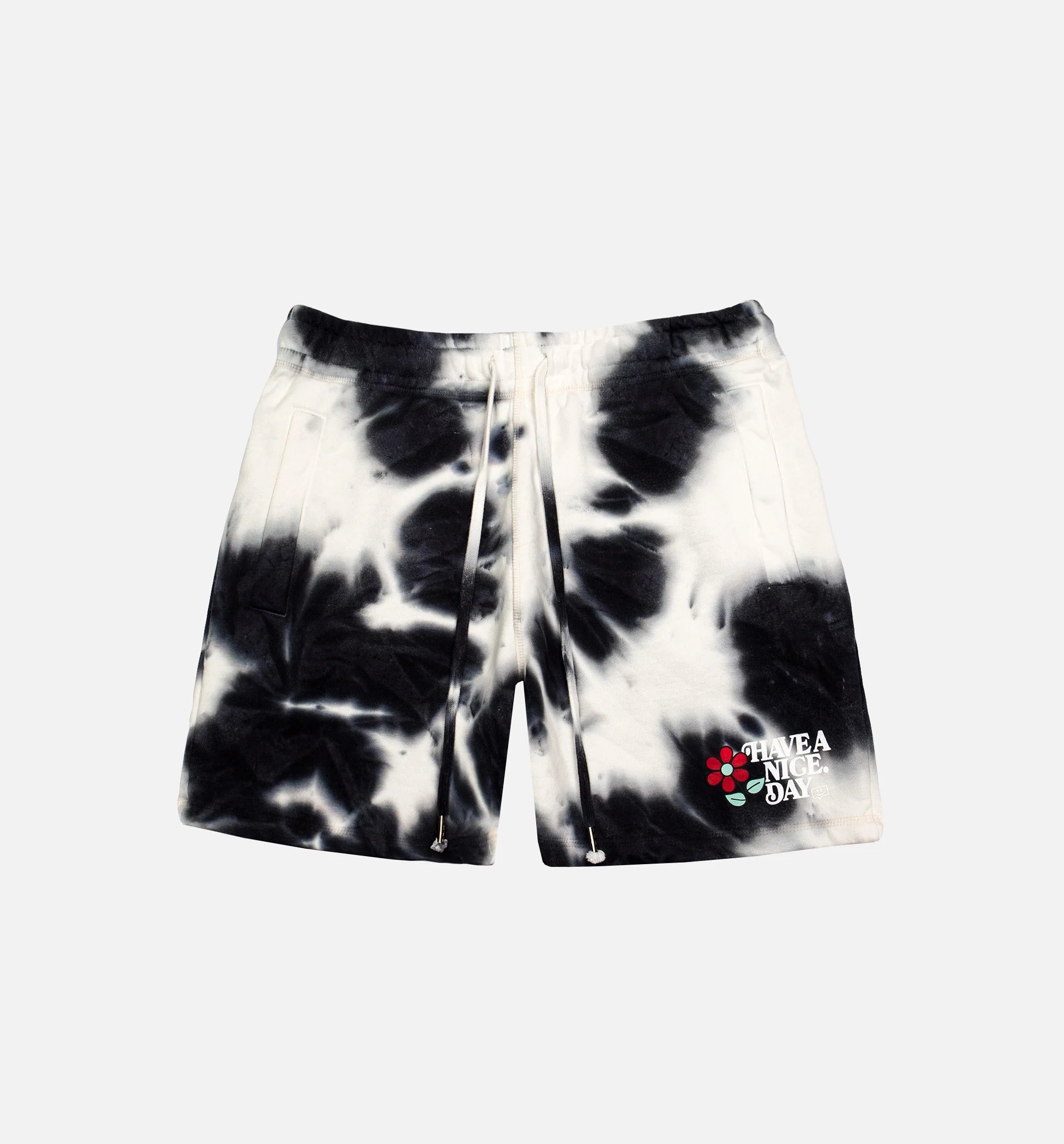 Nice Day Tie Dye Fleece Shorts Mens Shorts Black White