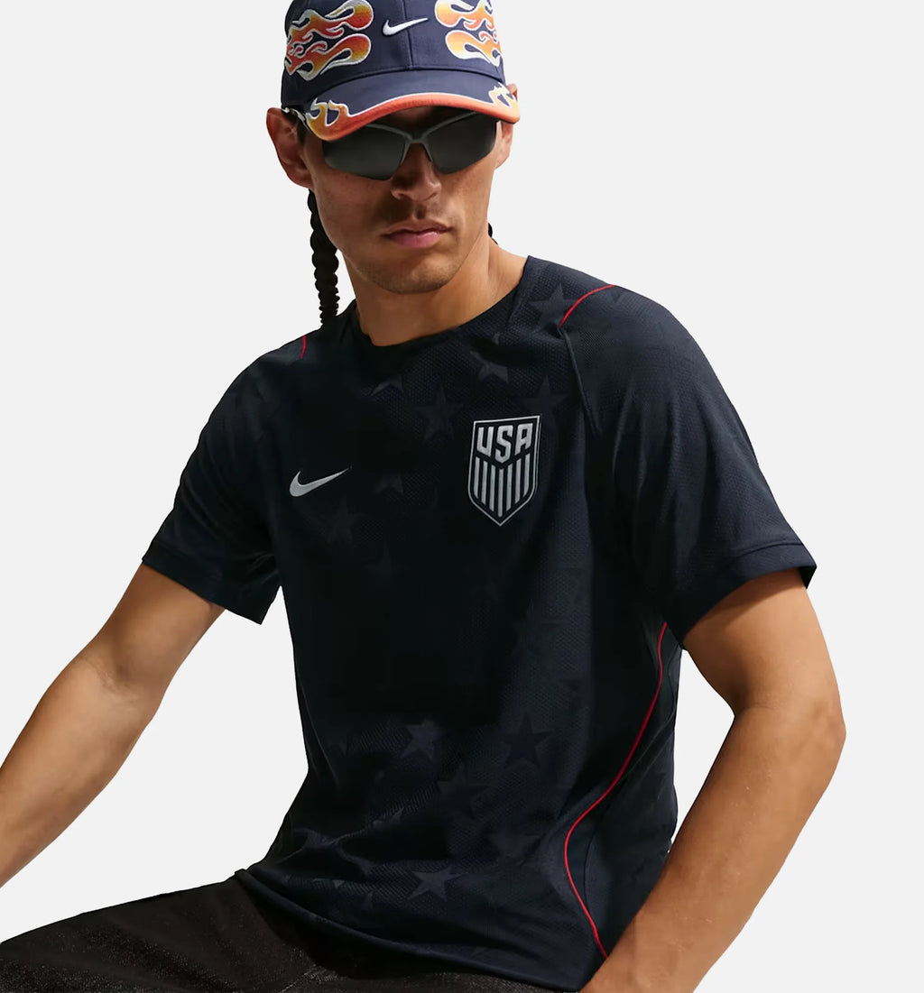 USMNT 2026 27 Match Away Aero Fit Soccer Authentic Mens Jersey Dark Obsidian University Red Pure Platinum