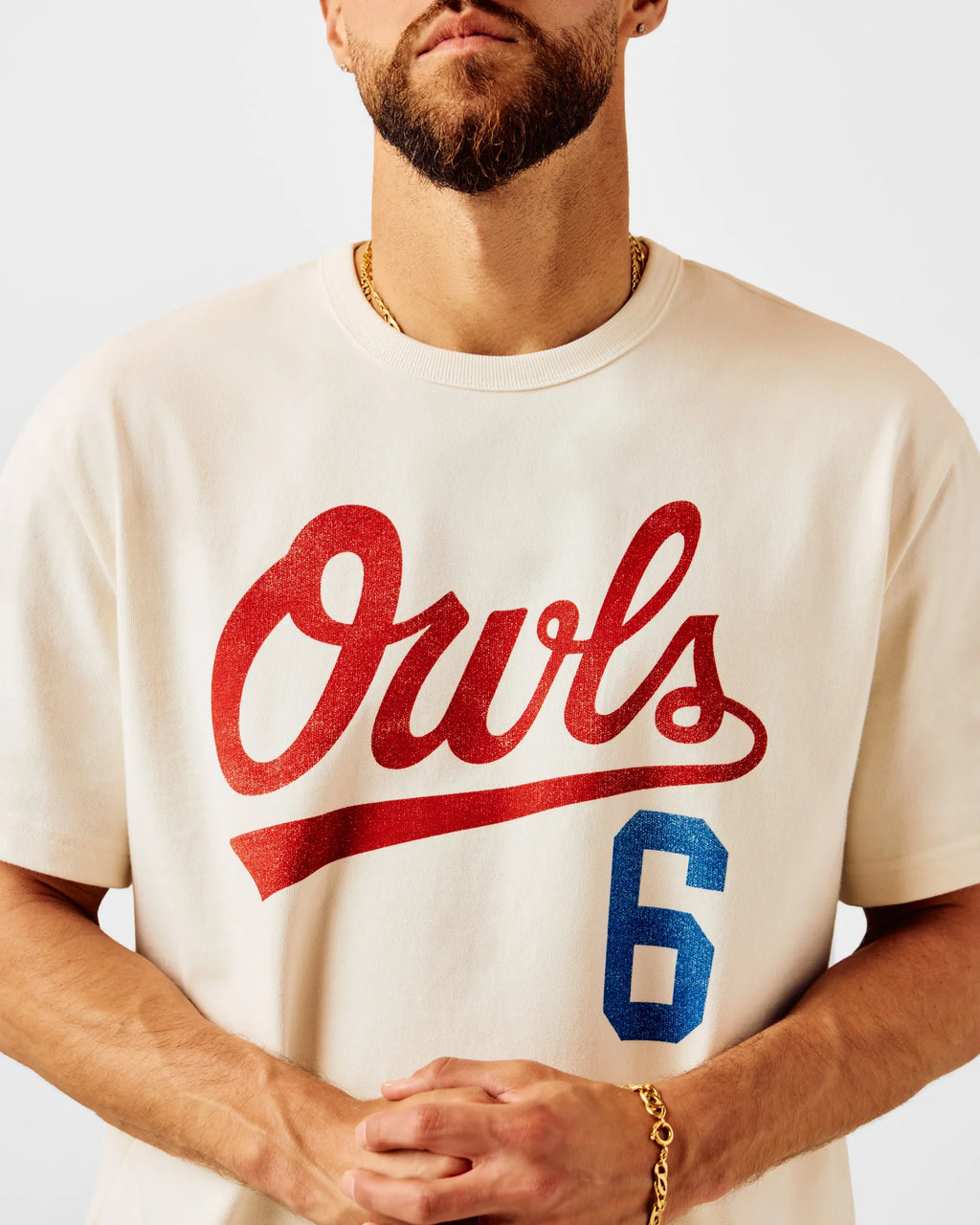 Owls Script Tee Cream