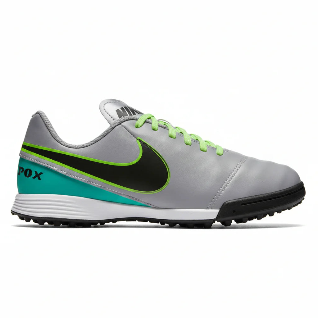 Nike JR Tiempox Legend VI TF Turf Soccer Cleats Grey Black Jade
