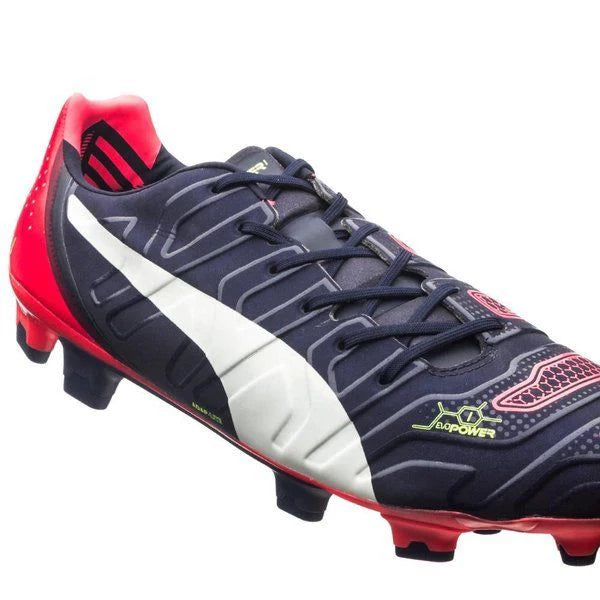 PUMA Evopower 12 FG Firm Ground Soccer Cleats Peacoat White Bright Plasma