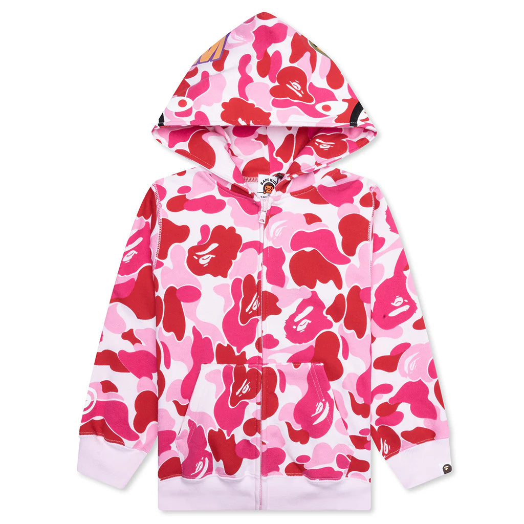 Kids Abc Camo Shark Zip Hoodie Pink