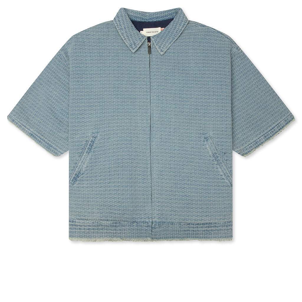 Vintage Indigo Zip Front Short Sleeve Light Indigo