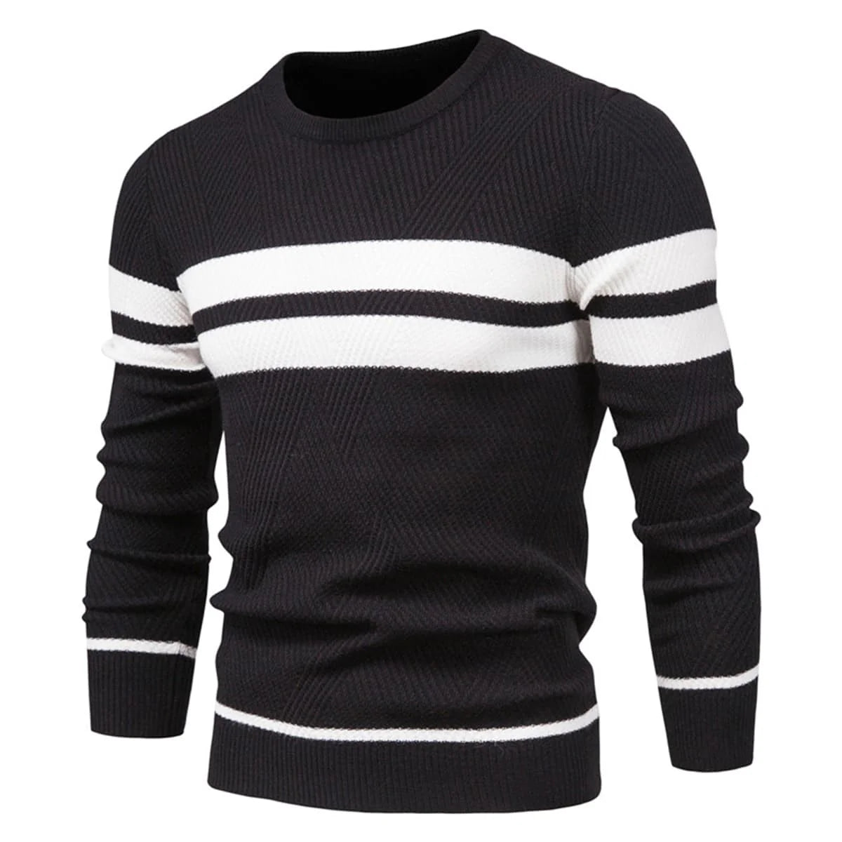 Mens Crew Neck Pullover Striped Sweater