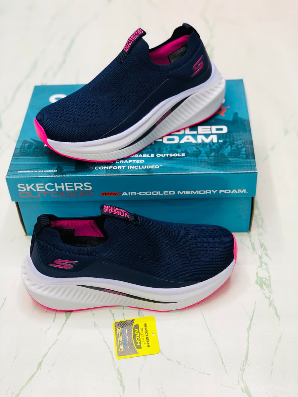 SKECHERS ARCHFIT NAVY AND PINK FOR WOMEN