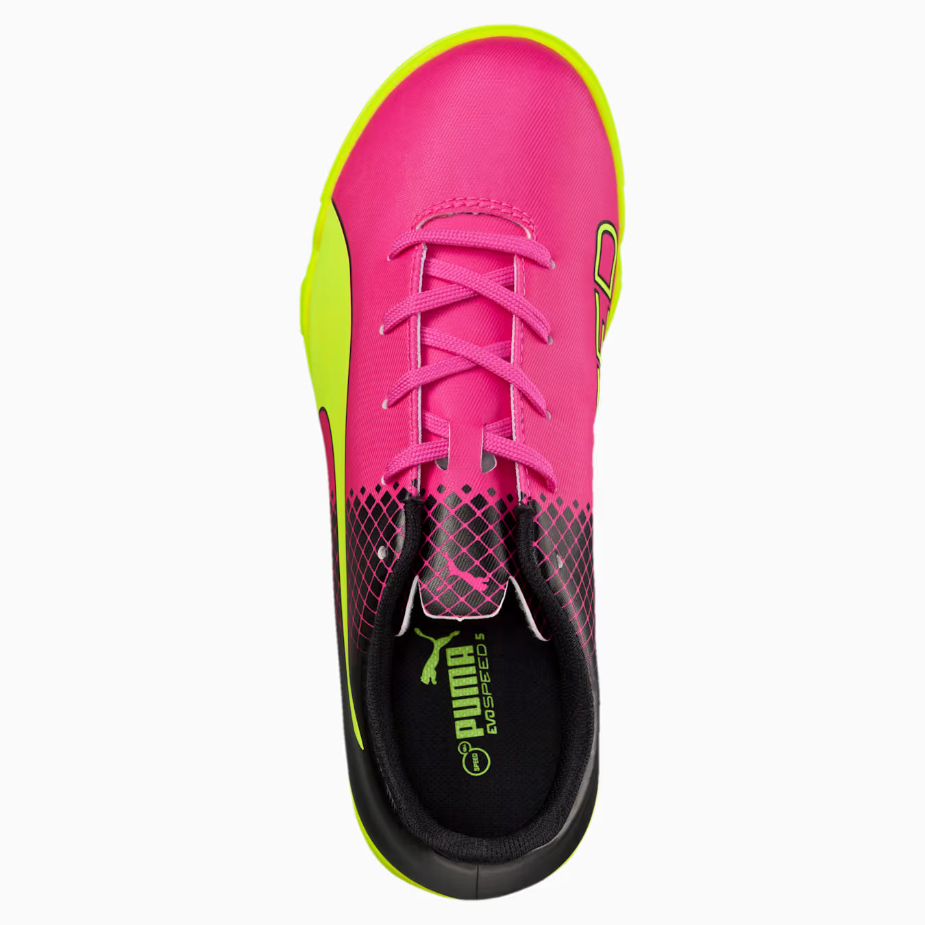PUMA Evopower 43 Tricks TT JR Turf Youth Soccer Cleats Pink Glo Safety Yellow