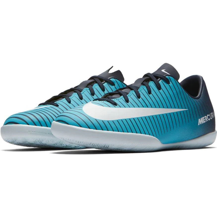 Nike Jr MercurialX Vapor XI IC Indoor Soccer Shoes Obsidian White Gamma Blue