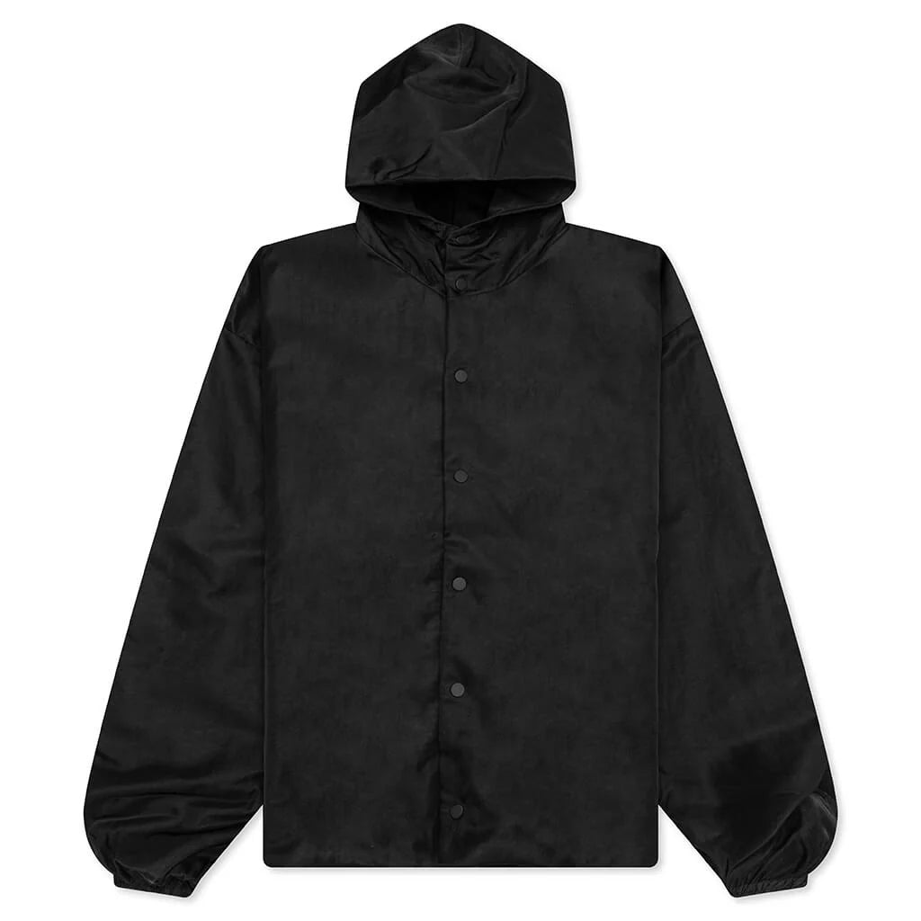Textured Nylon Hooded Coaches Jacket Black