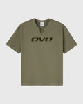 Split Neck Tee Olive Green