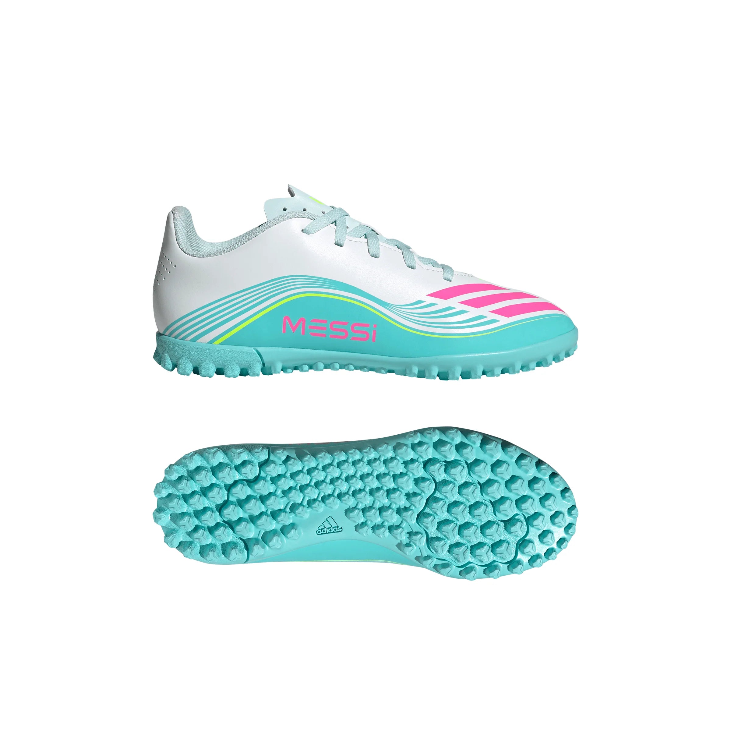 adidas F50 Messi Club TF Turf Youth Soccer Cleats White Pink Aqua