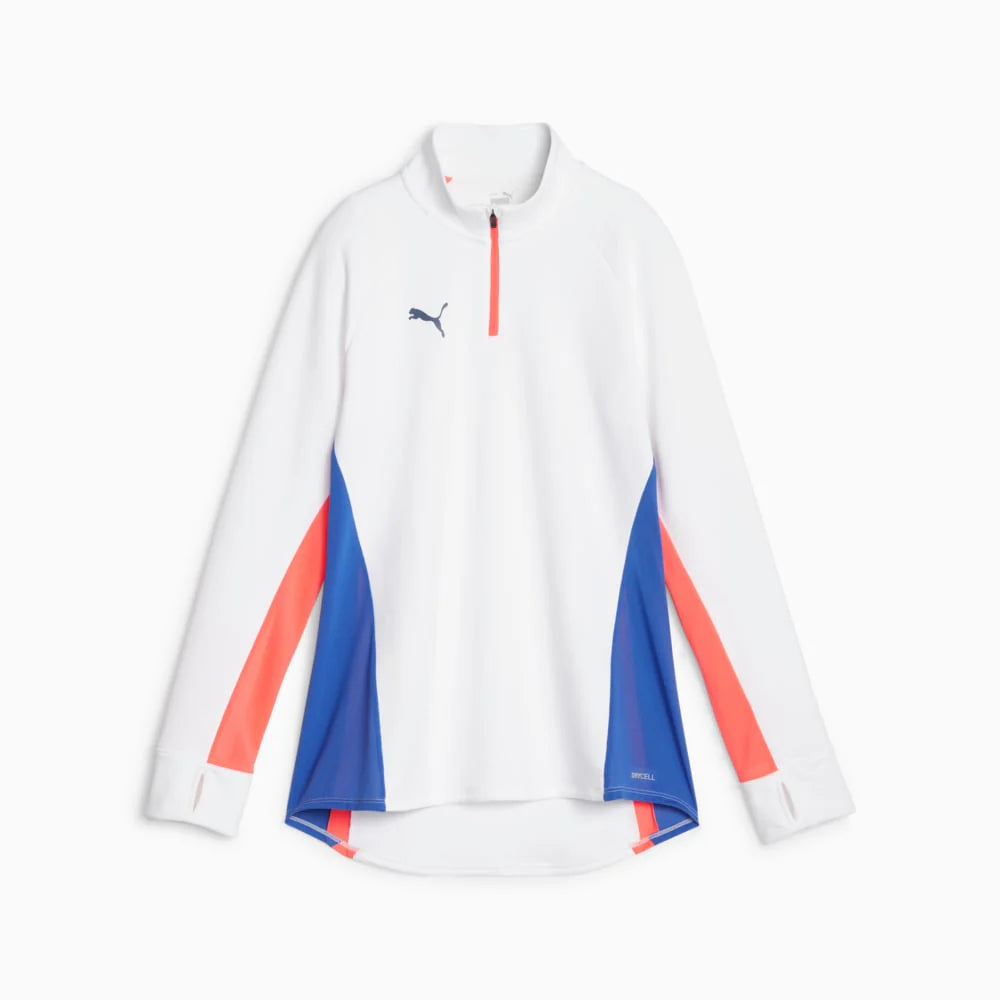 PUMA Womens Individualblaze 1 4 Zip Training Top White Fire Orchid