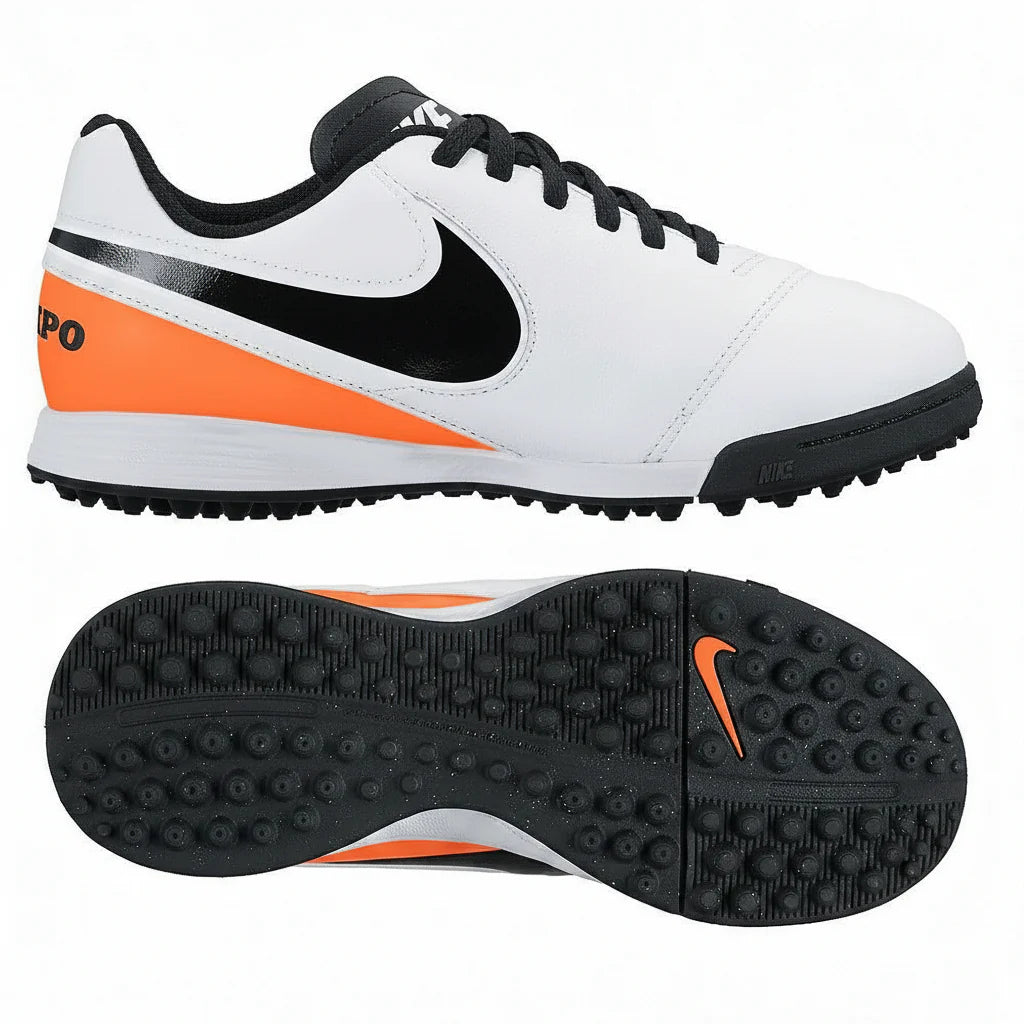 Nike JR Tiempox Legend VI TF Soccer Cleats White Black Orange